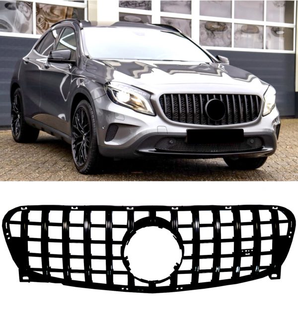 FRONT GRILLE PANAMERICANA GT STYLE GLOSS BLACK FOR MERCEDES GLA X156 2014-2016