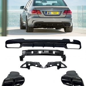 REAR DIFFUSER WITH BLACK TIPS E63 LOOK GLOSS BLACK FOR MERCEDES E CLASS W212
