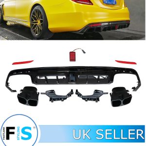 REAR DIFFUSER & TIPS B STYLE GLOSS BLACK FOR MERCEDES S CLASS W222 2013-2017
