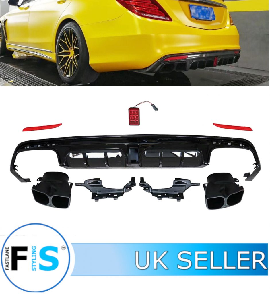 W222 Rear Diffuser REAR DIFFUSER & TIPS B STYLE GLOSS BLACK FOR MERCEDES S CLASS W222 2013 ...