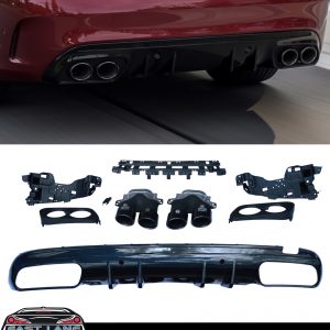 MERCEDES C CLASS REAR DIFFUSER & TAILPIPES W205 C43 AMG STYLE GLOSS BLACK 14-18