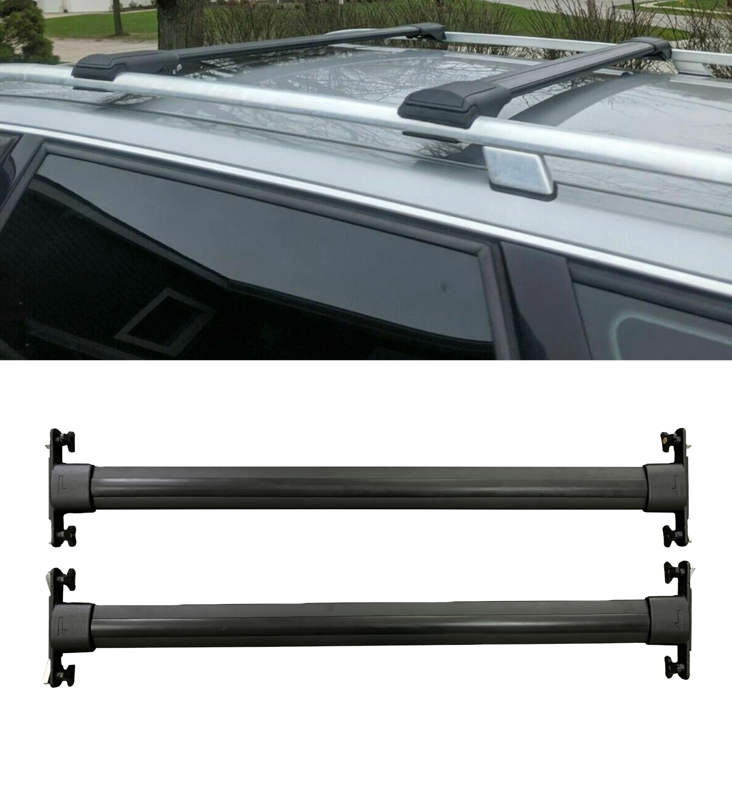 ALUMINIUM ROOF RAILS CROSS BARS RACK BLACK FOR TOYOTA LAND CRUISER J200 10-2018
