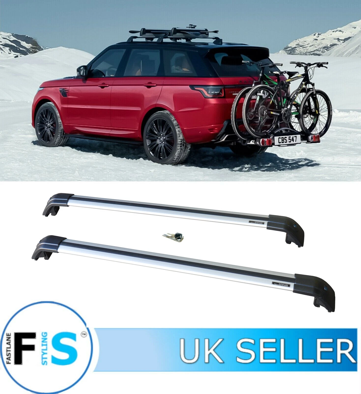 LAND RANGE ROVER SPORT L494 & ROOF RAIL CROSS BARS SILVER ANTI THEFT 2014-2018