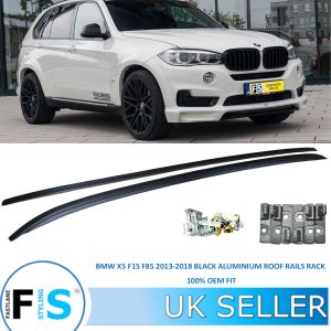 BMW X5 F15 F85 2013-2018 FLUSH BLACK ALUMINIUM ROOF RAILS RACK CROSS BARS OEM