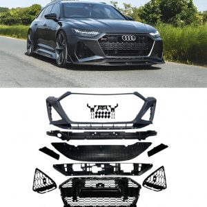 FRONT BUMPER WITH GRILLE BODY KIT RS7 STYLE GLOSS BLACK FOR AUDI A7 4K8 2019+