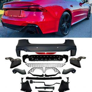 REAR BUMPER DIFFUSER TAILPIPES BODY KIT RS7 STYLE BLACK FOR AUDI A7 4K8 2019+