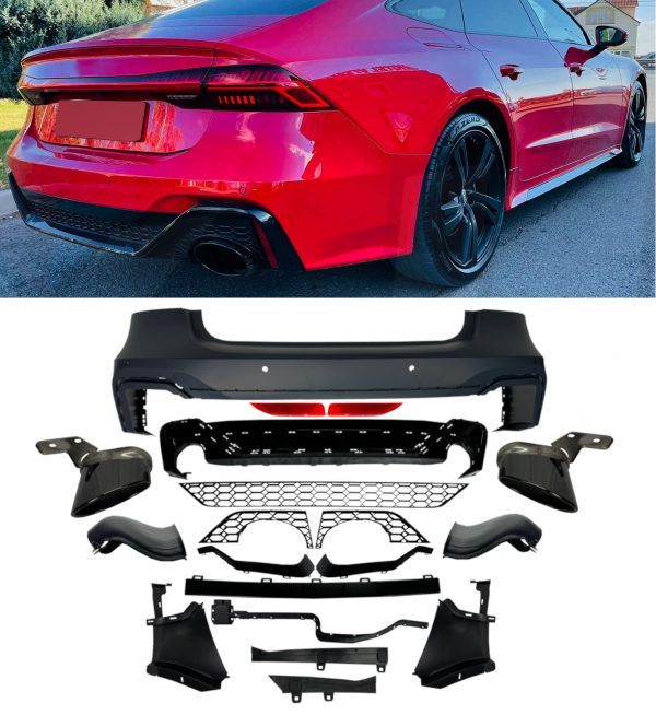 REAR BUMPER DIFFUSER TAILPIPES BODY KIT RS7 STYLE BLACK FOR AUDI A7 4K8 2019+
