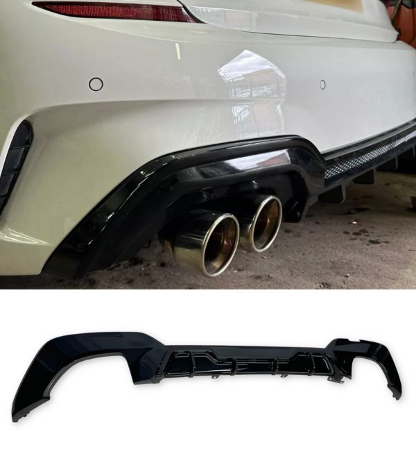 REAR DIFFUSER VALANCE QUAD EXHAUST GLOSS BLACK FOR BMW 3 SERIES G20 G21 2018-2021 - Image 4