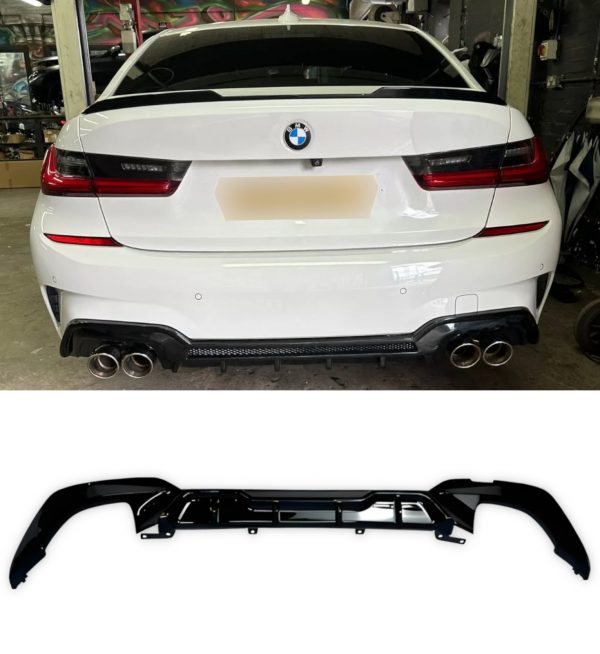 REAR DIFFUSER VALANCE QUAD EXHAUST GLOSS BLACK FOR BMW 3 SERIES G20 G21 2018-2021