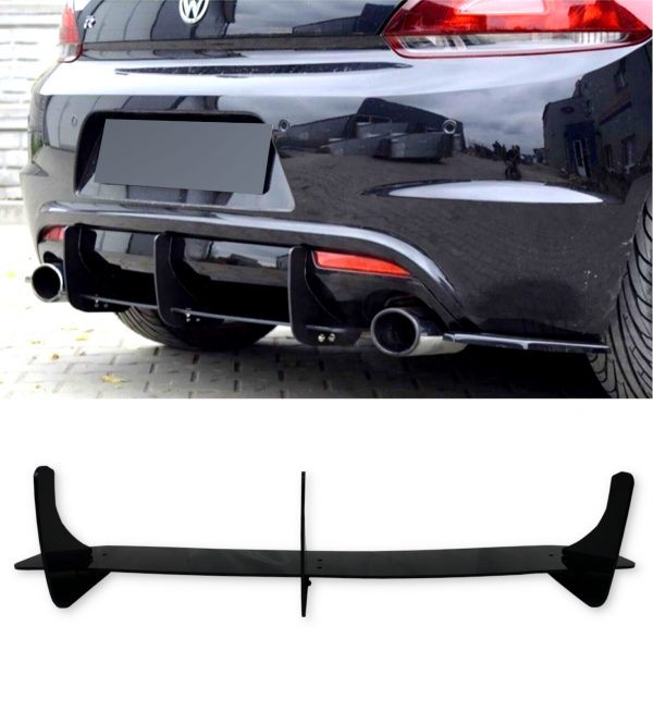 REAR DIFFUSER ADD ON CANARD FINS GLOSS BLACK FOR VW SCIROCCO R MK3 2008-2014