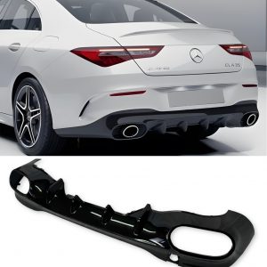 REAR DIFFUSER GLOSS BLACK WITH BLACK TIPS CLA 35 STYLE FOR MERCEDES CLA C118 2019+