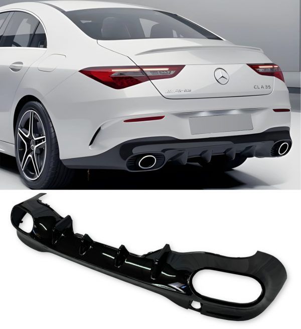 REAR DIFFUSER GLOSS BLACK WITH BLACK TIPS CLA 35 STYLE FOR MERCEDES CLA C118 2019+
