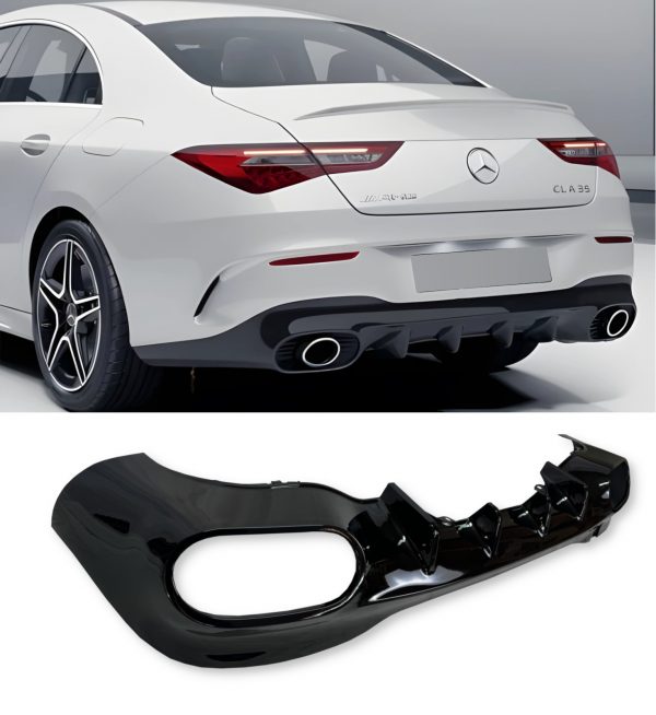 REAR DIFFUSER GLOSS BLACK WITH BLACK TIPS CLA 35 STYLE FOR MERCEDES CLA C118 2019+ - Image 2