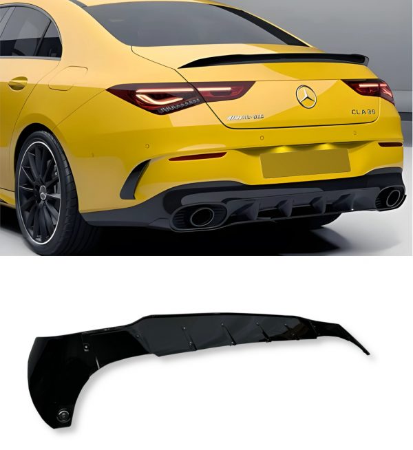 REAR DIFFUSER GLOSS BLACK WITH BLACK TIPS CLA 35 STYLE FOR MERCEDES CLA C118 2019+ - Image 4