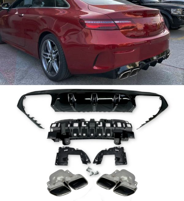 REAR DIFFUSER SILVER TIPS E63 AMG STYLE BLACK FOR MERCEDES E CLASS COUPE C238 CABRIOLET A238