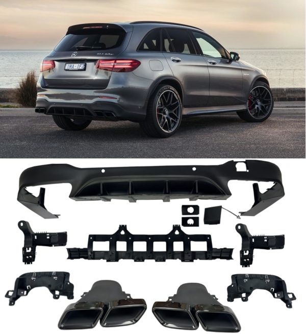 REAR DIFFUSER BLACK TIPS GLC63 STYLE BLACK FOR MERCEDES BENZ GLC X253 2016-2019