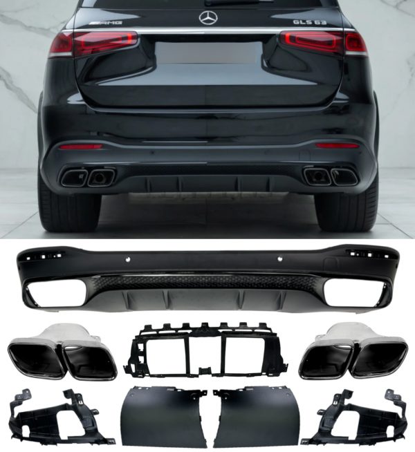 REAR DIFFUSER WITH BLACK TAILPIPES GLS63 AMG STYLE FOR MERCEDES GLS X167 2019+