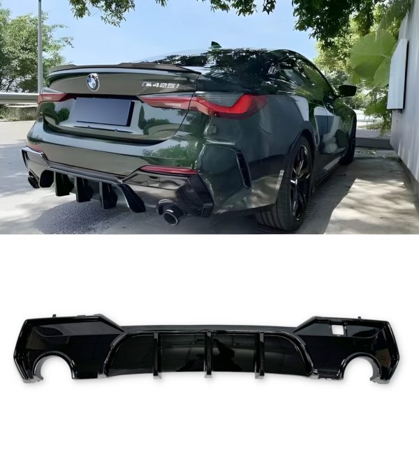 REAR DIFFUSER DUAL EXIT GLOSS BLACK FOR BMW 4 SERIES G22 G23 2-DOOR 2020+