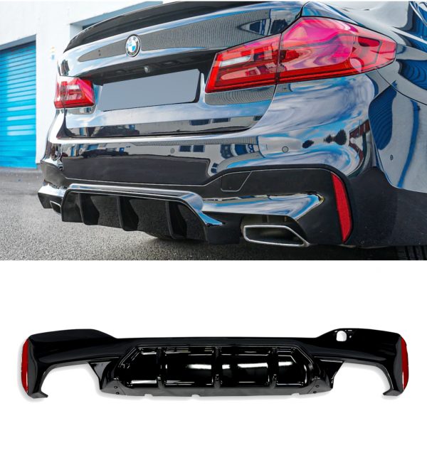 REAR DIFFUSER M5 STYLE GLOSS BLACK FOR BMW 5 SERIES G30 2017-2021