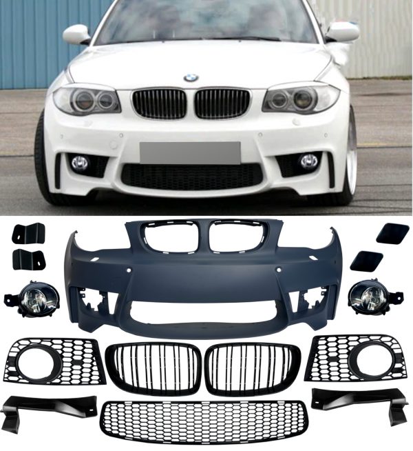 FRONT BUMPER GRILLE BODY KIT 1M LOOK PRIMED FOR BMW 1 SERIES E81 E82 E87 E88
