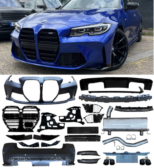 FRONT BUMPER QUAD EXAUSTS G80 M3 CONVERSTION KIT PRIMED FOR BMW 3 SERIES G20