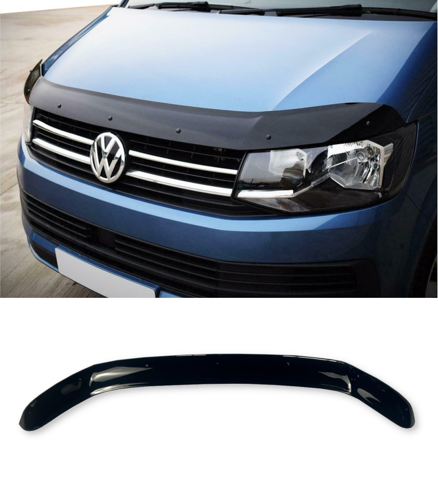 FRONT BONNET GUARD GLOSS BLACK FOR VW TRANSPORTER T6 2015-2019 & T6.1 2019-2021 - Image 2