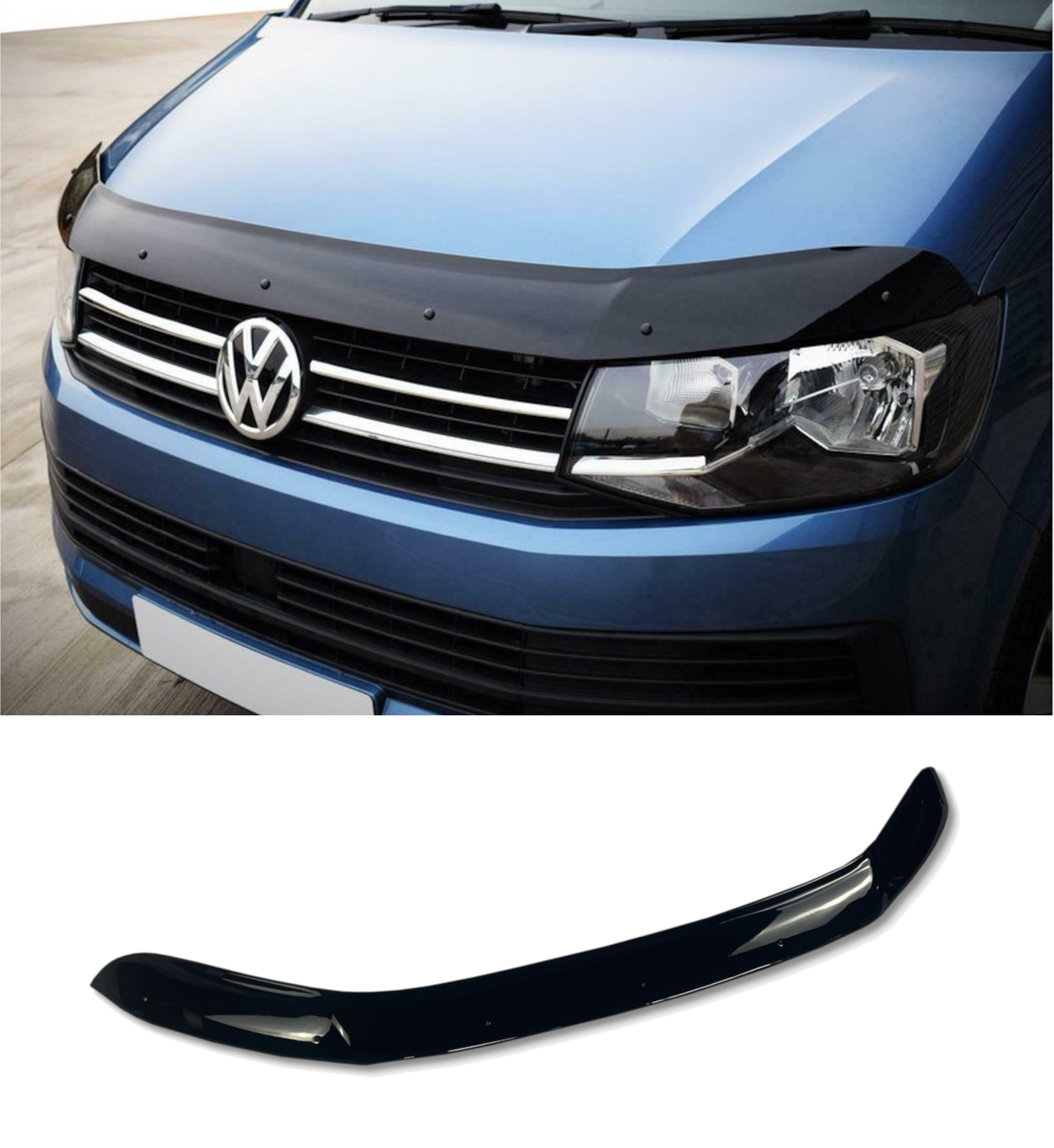 FRONT BONNET GUARD GLOSS BLACK FOR VW TRANSPORTER T6 2015-2019 & T6.1 2019-2021 - Image 3
