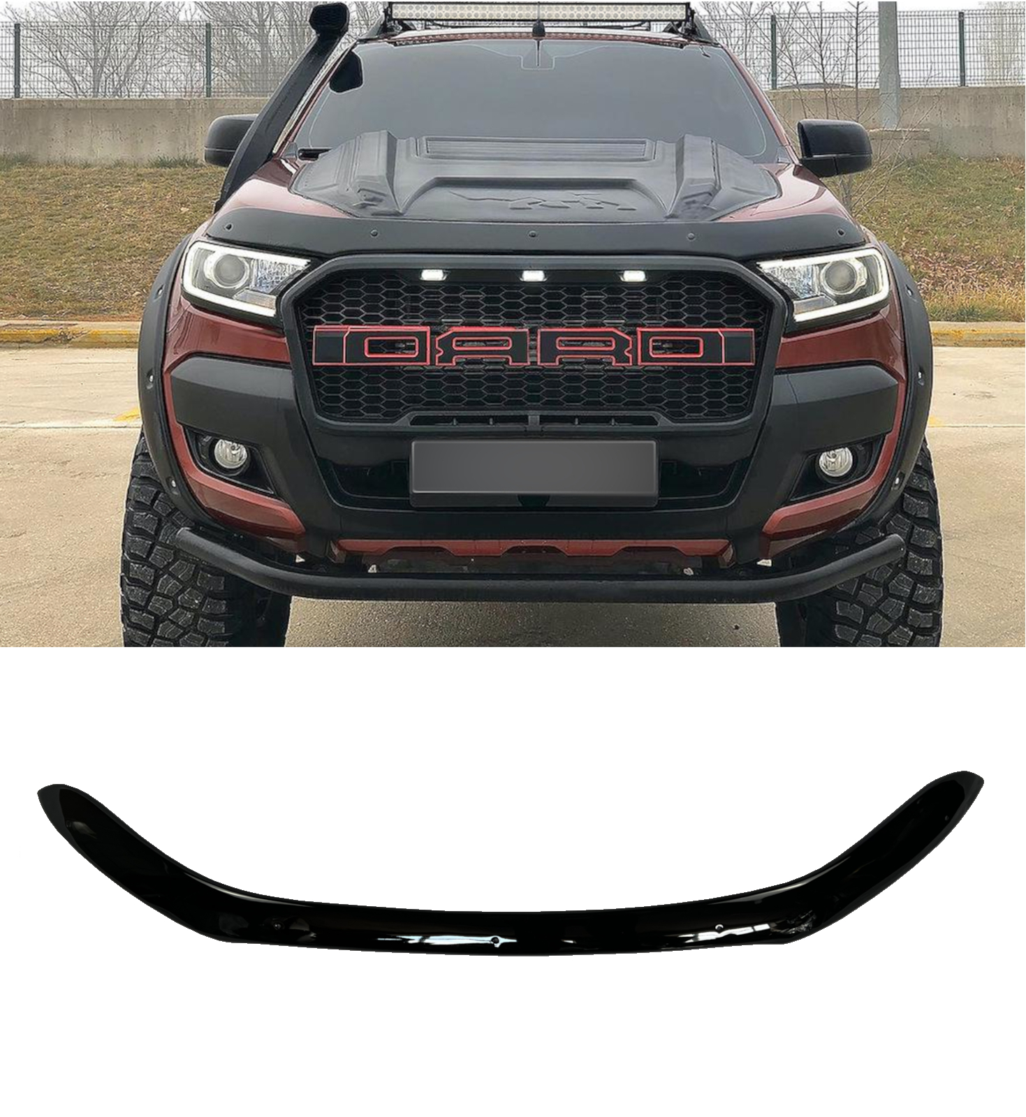 FRONT BONNET PROTECTOR GLOSS BLACK FOR FORD RANGER T7 2015-2019 AND T9 2019-2022 - Image 2