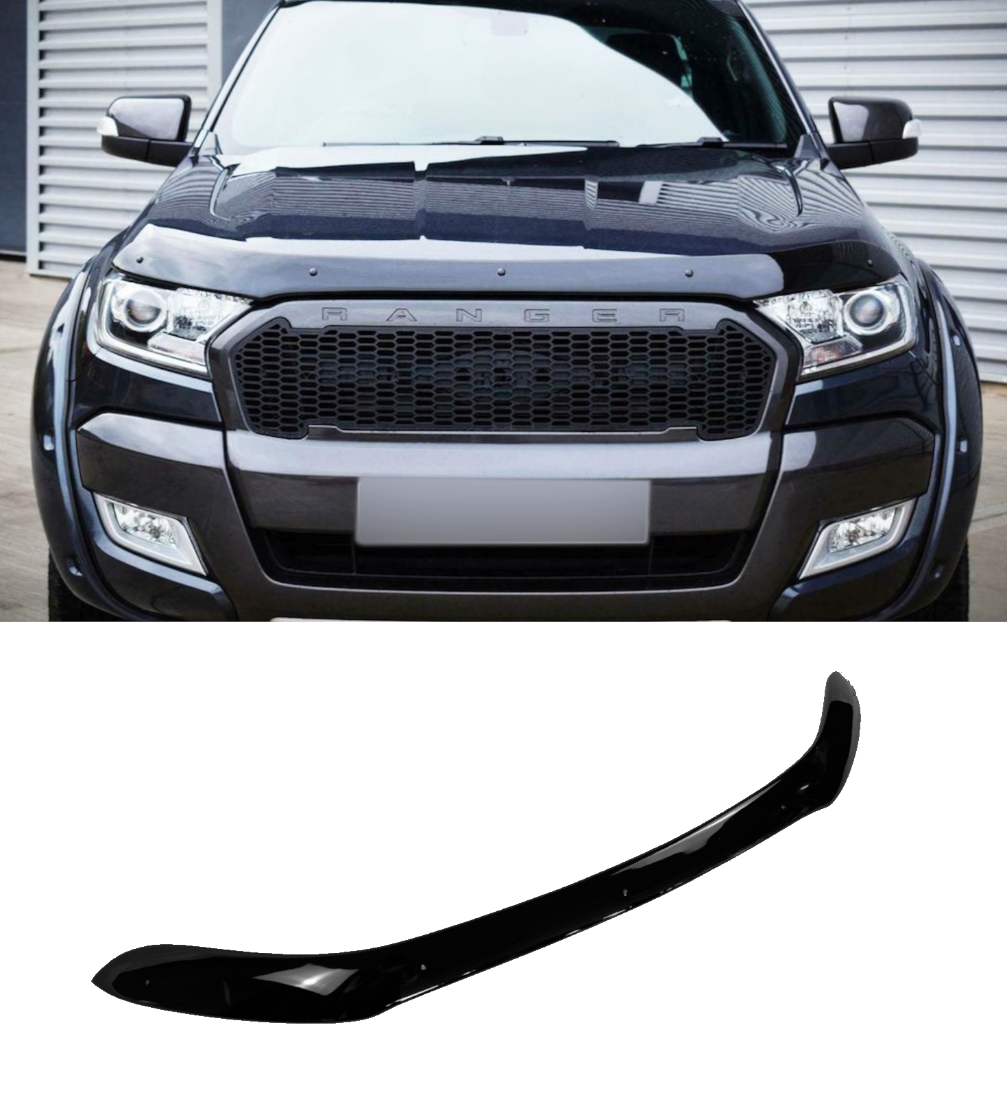 FRONT BONNET PROTECTOR GLOSS BLACK FOR FORD RANGER T7 2015-2019 AND T9 2019-2022 - Image 3