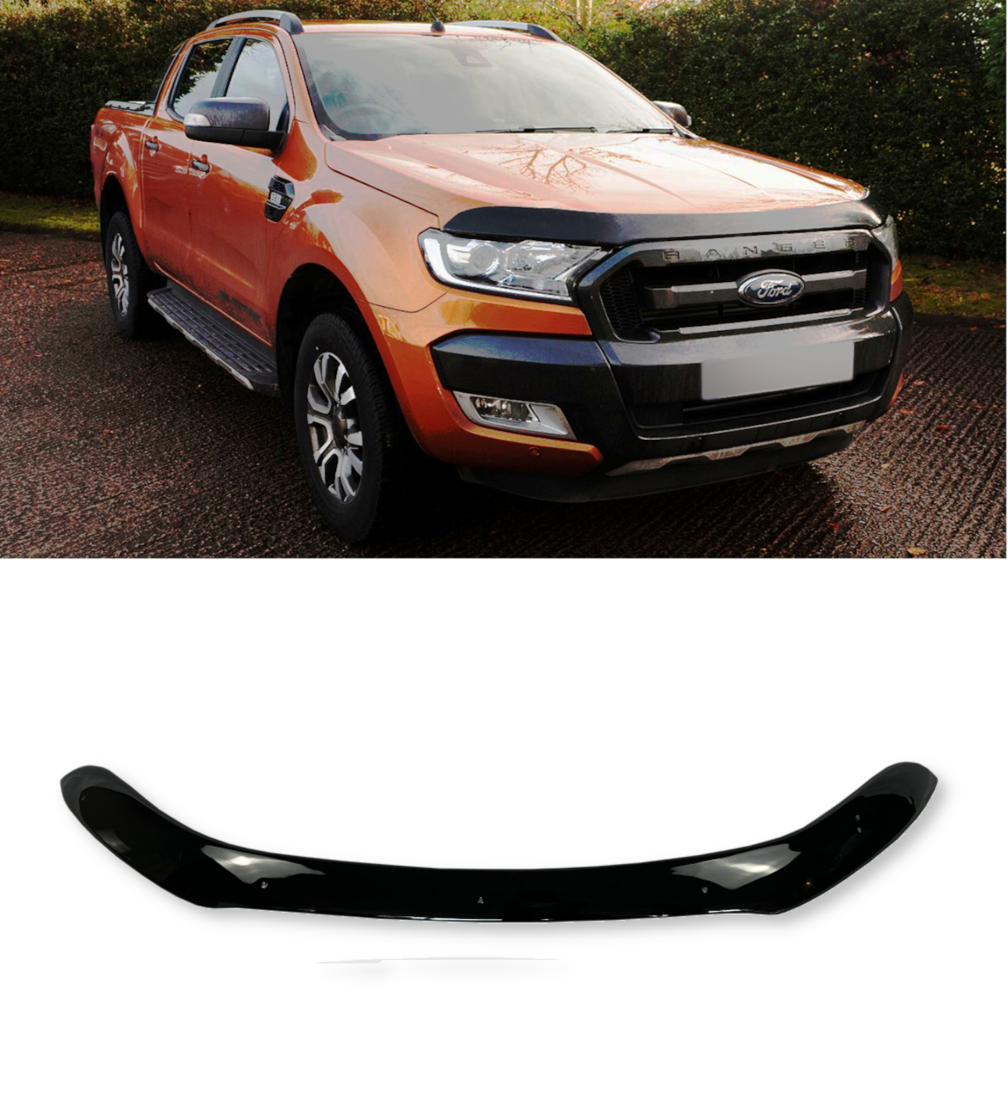 FRONT BONNET PROTECTOR GLOSS BLACK FOR FORD RANGER T7 2015-2019 AND T9 2019-2022