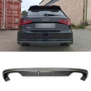 REAR DIFFUSER WITH SILVER STRIP MATTE BLACK FOR AUDI A3 S3 HATCHBACK 2013+