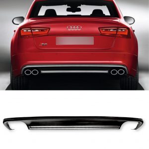 REAR DIFFUSER WITH SILVER STRIP S6 LOOK MATTE BLACK FOR AUDI A6 C7 2012-2015