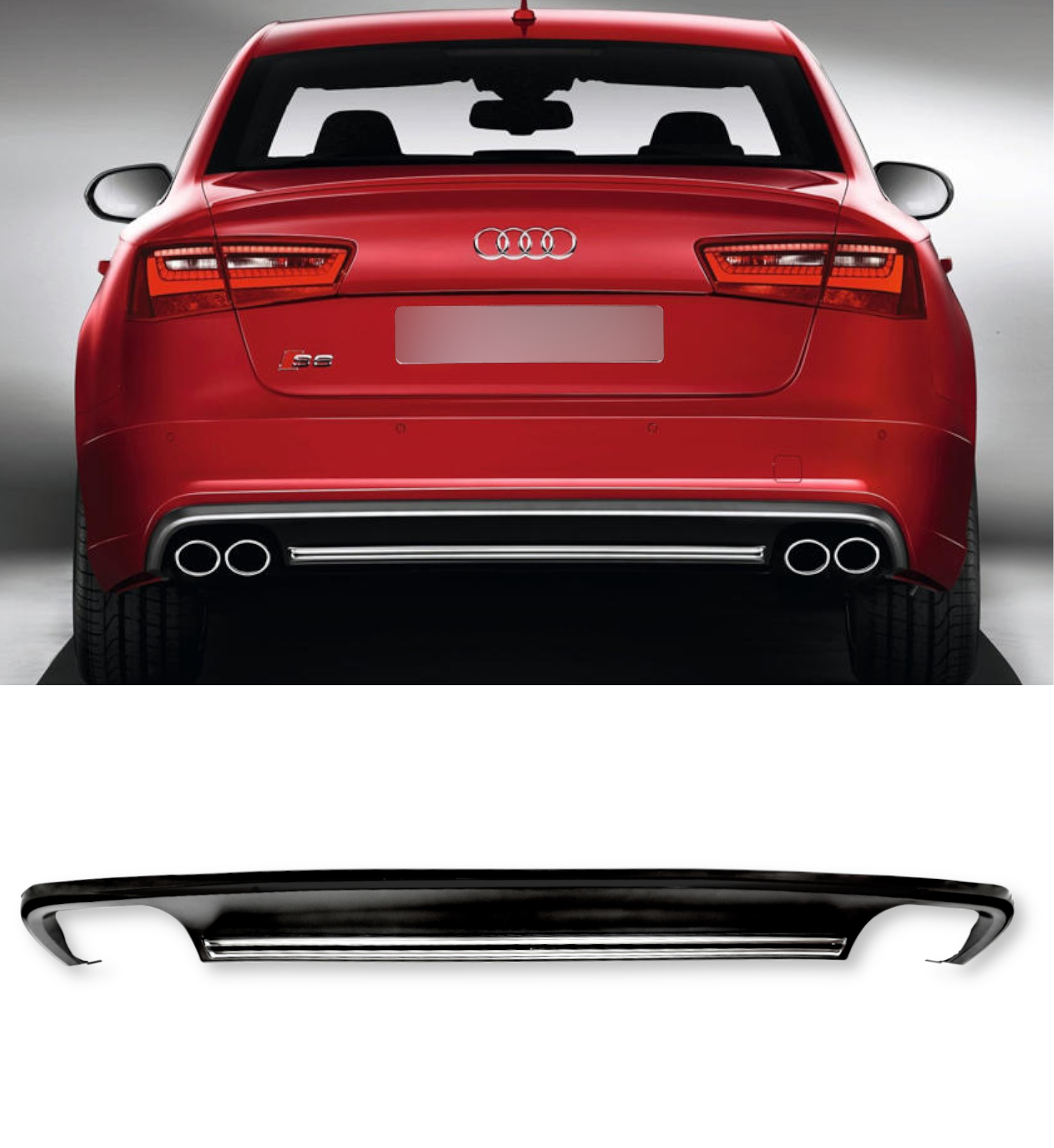 REAR DIFFUSER WITH SILVER STRIP S6 LOOK MATTE BLACK FOR AUDI A6 C7 2012-2015