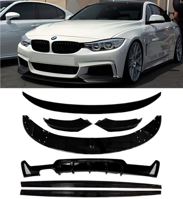FRONT LIP SPLITTER M PERFORMANCE BODY KIT GLOSS BLACK FOR BMW 4 SERIES F32