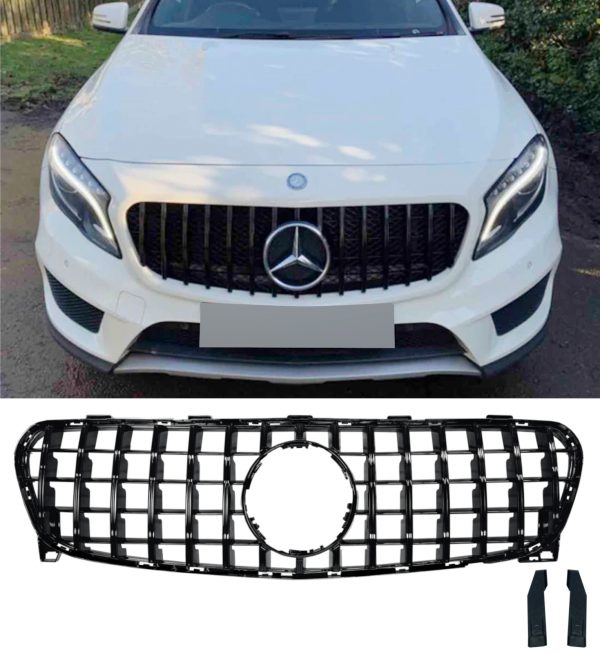 FRONT GRILLE PANAMERICANA GT STYLE GLOSS BLACK FOR MERCEDES GLA CLASS X156 2018+