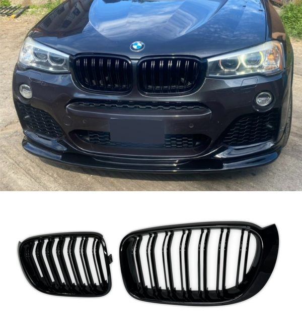 FRONT KIDNEY GRILLES DOUBLE SLAT GLOSS BLACK FOR BMW X3 F25 X4 F26 2014-2017 - Image 3