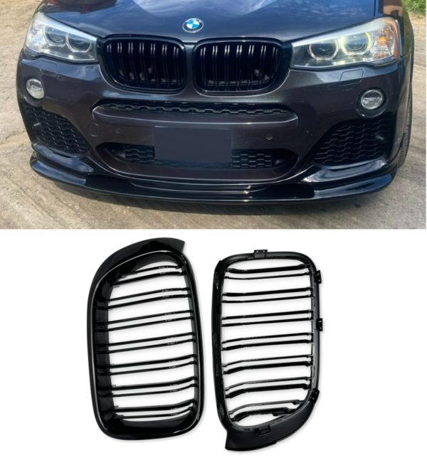 FRONT KIDNEY GRILLES DOUBLE SLAT GLOSS BLACK FOR BMW X3 F25 X4 F26 2014-2017 - Image 4