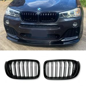 FRONT KIDNEY GRILLES DOUBLE SLAT GLOSS BLACK FOR BMW X3 F25 X4 F26 2014-2017