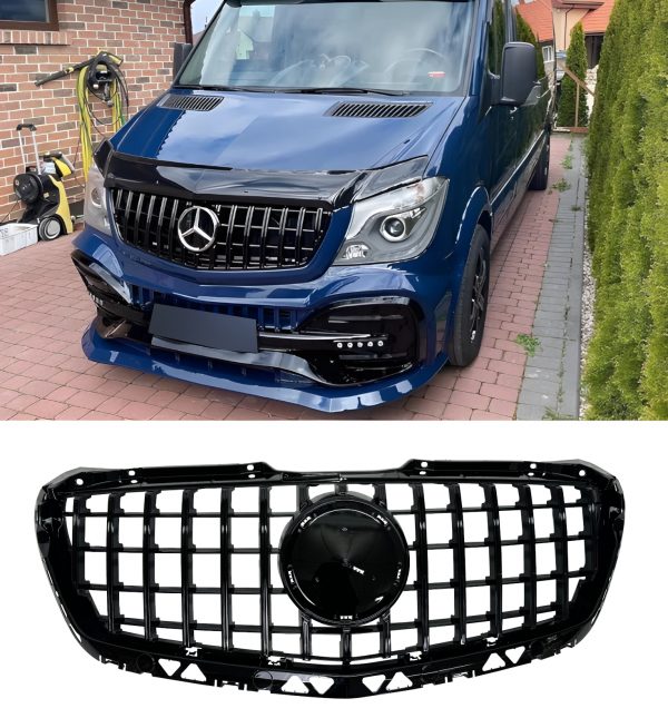 FRONT GRILLE GT STYLE GLOSS BLACK FOR MERCEDES SPRINTER W906 2014-2017