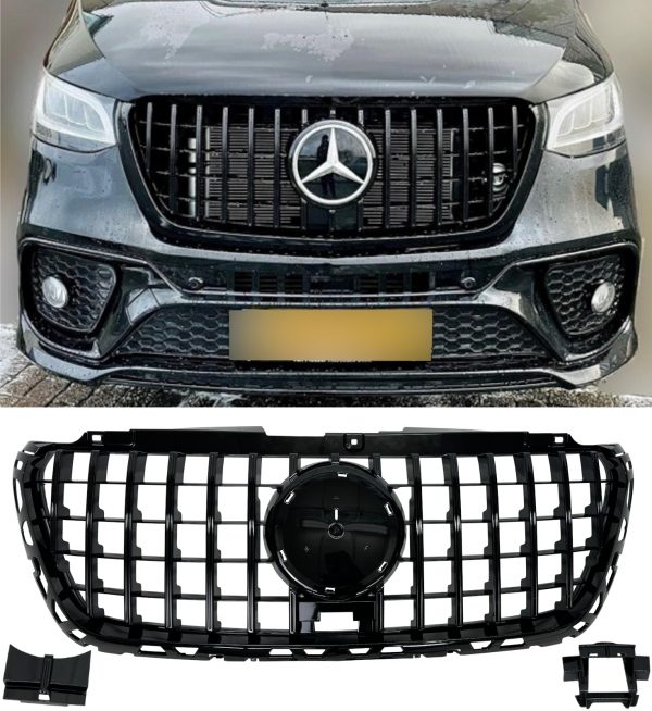 FRONT GRILLE GT STYLE GLOSS BLACK FOR MERCEDES SPRINTER W907 2019+