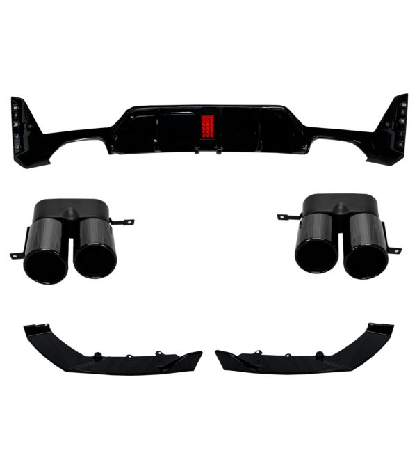 REAR DIFFUSER F1 LIGHT & TAILPIPES GLOSS BLACK FOR BMW 3 SERIES G20 LCI 2022+