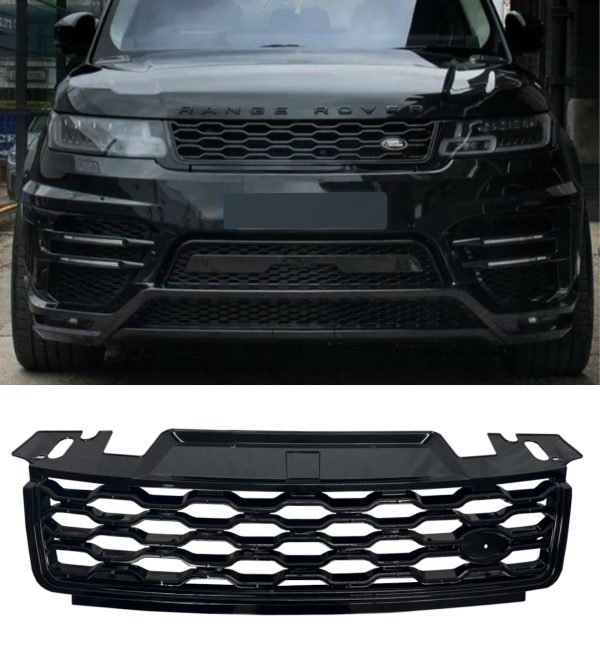 FRONT GRILLE HONEYCOMB ALL GLOSS BLACK FOR RANGE ROVER SPORT L494 FACELIFT 2018+