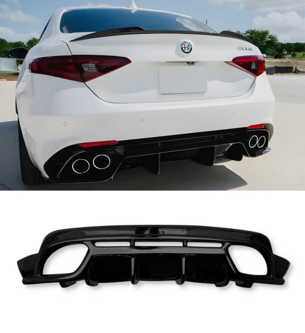 REAR DIFFUSER GLOSS BLACK FOR ALFA ROMEO GIULIA 952 QUADRIFOGLIO 2017-2020