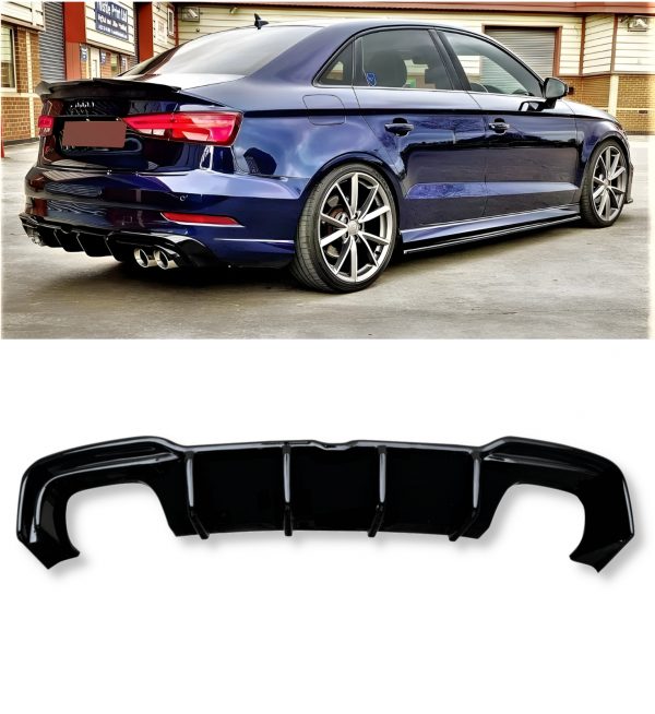 REAR DIFFUSER GLOSS BLACK FOR AUDI A3 S3 SALOON 8V S-LINE FACELIFT 2016-2020