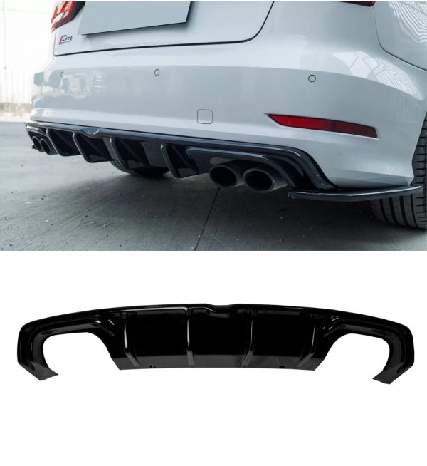 REAR DIFFUSER GLOSS BLACK FOR AUDI A3 S3 SALOON 8V PRE-FACELIFT 2013-2016