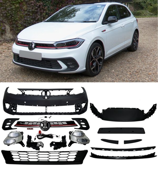 FRONT BUMPER WITH GRILLE BODY KIT GTI LOOK PRIMED FOR VW POLO 2022+