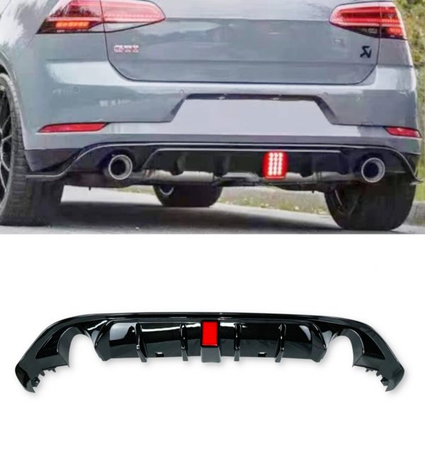 REAR DIFFUSER WITH F1 LIGHT GTI TCR LOOK GLOSS BLACK FOR VW GOLF MK7.5 2017-2020