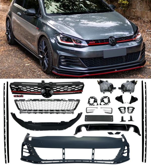FRONT BUMPER DIFFUSER SIDE SKIRT FULL BODY KIT GTI LOOK PRIMED FOR VW GOLF MK7.5