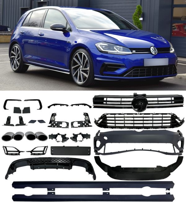 FRONT BUMPER GRILLE DIFFUSER FULL BODY KIT R LOOK PRIMED FOR VW GOLF MK7.5
