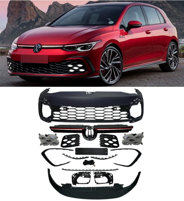 FRONT BUMPER GRILLE BODY KIT GTI LOOK GLOSS BLACK FOR VW GOLF MK8 2020+